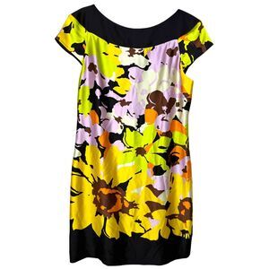 Suzi Chin for Maggy Boutique Yellow & purple colorful silk mini Dress Size 10